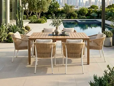 Outdoor 6-Seater Aluminium Dining Table with Rope Design Chairs