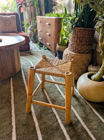 ⫸ *QUICK SELL* Boho Small Bamboo Side Seat Stool | Rattan Plant Stand | RRP: 280 AED