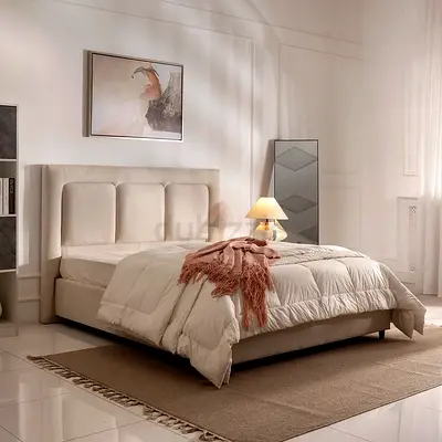 Channel padded headboard twin velvet bed