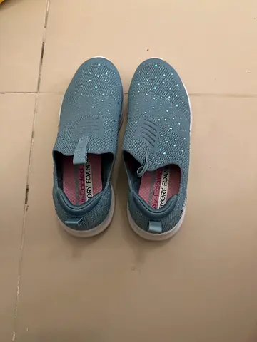 Skechers Light blue slip-on sneakers with sparkly upper, size uk 4