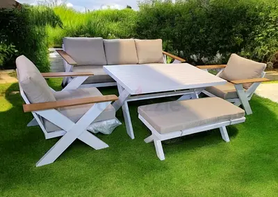 7 Seater Super High Quality White Aluminium Garden Outdoor Sofa Set