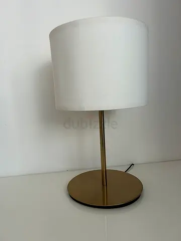2 Brass Finish Table Lamps with White Drum Shades