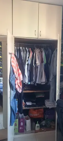 White 5-Door Wardrobe with Overhead Cabinets - Good Condition