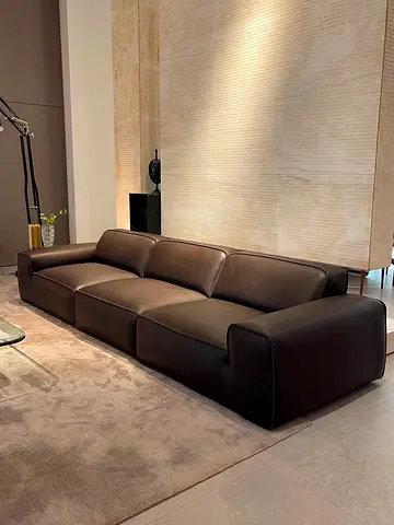 Large Brown Leather 3-Seater Sofa - Modern Design