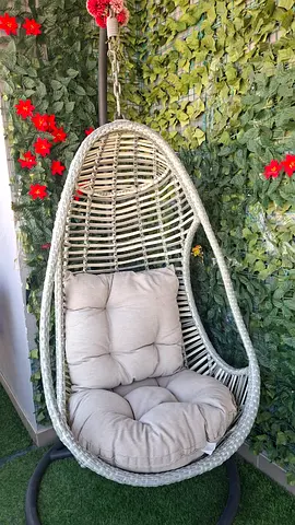 Hanging Egg Rattan Swing Chair with Cushion - Outdoor/Indoor
