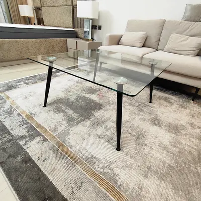 Glass Top Coffee Table with Black Metal Legs - Modern, Good Condition