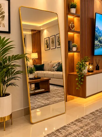 Full-Length Gold Framed Leaning Mirror - Modern Floor Mirror