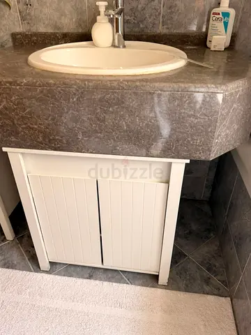 MUST GO White Wooden Bathroom Sink Cabinet - Compact Under-sink Storage