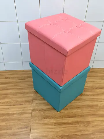 Foldable Storage Ottoman Stool (Pink & Teal) - Set of 2