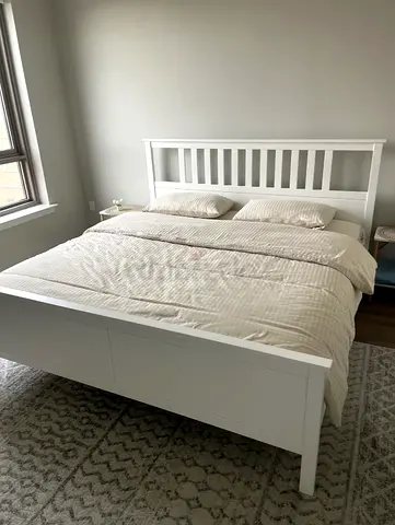 White Woodenking Bed Frame with Headboard and mattress - Good Condition