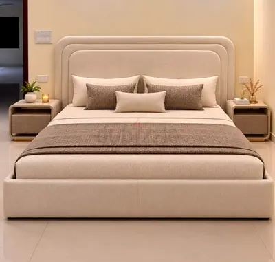 Modern stylish king size colour Beige Bed in water resistant fabric