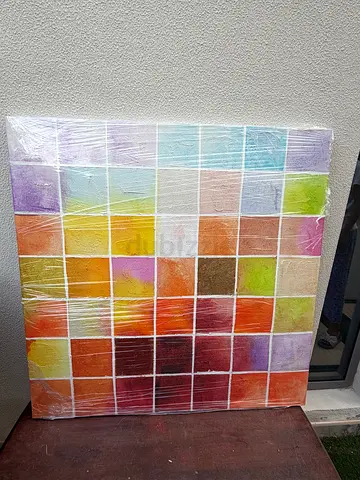 Large Colorful Grid Painting - Abstract Tile Style Artwork
