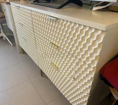 White Textured 6-Drawer Dresser / Chest - Modern Honeycomb Front