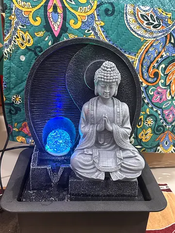 Small Buddha Tabletop Water Fountain with LED Light - Decorative Home Accent
