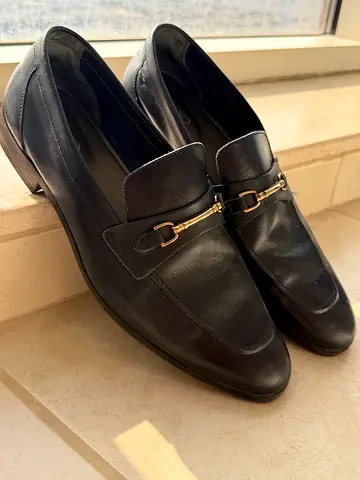 Black leather men's loafers with gold size 44