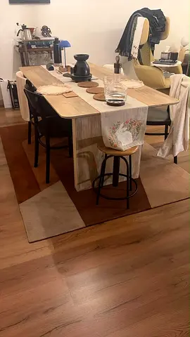 Solid mango wood 4-6 seater dining table with 4 dining chairs and 2 dining stools