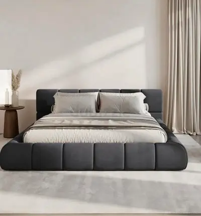 King size Boucle fabric bed Modern low-profile upholstered 180/200 cm With best Quality Mattress