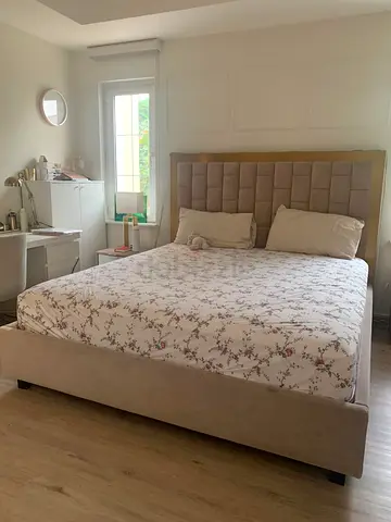 Premium King Size Bed from Al Huzaifa with Suede Headboard and side tables