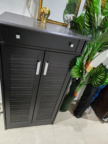 Shoes rak Dark Wood Storage Cabinet with Shutter Doors - Good Condition