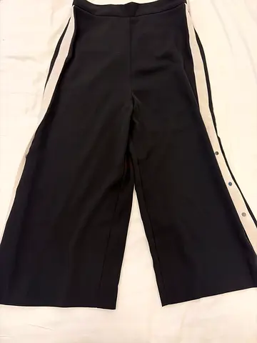 Black Wide-Leg Side-Button Track Pants, Size xs