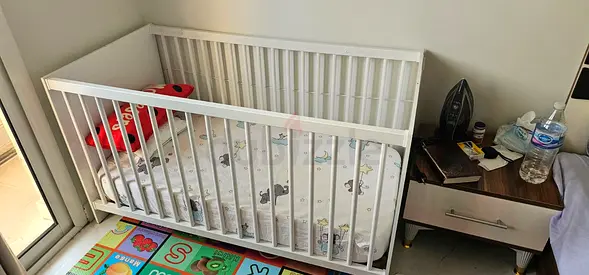 White Wooden Baby Crib - Simple Design, perfect Condition