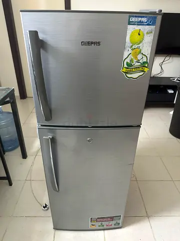 Geepas Double Door Refrigerator - Stainless Steel Finish, Good Condition