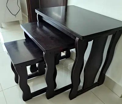 Set of 3 Dark Wood Nesting Tables - Solid, Compact Side/Accent Tables