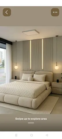 Beige upholstered double bed