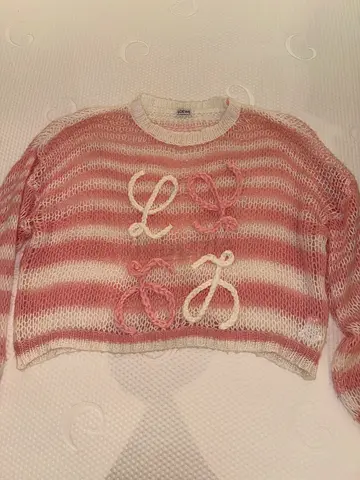 Pink and white striped knitted cropped sweater, size S
