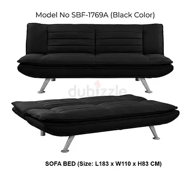 Black Sofa Bed - Convertible 3-seater (L183 x W110 x H83 cm)
