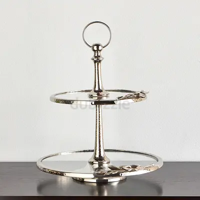 HomeCentre Silver Oak Two-Tier Glass Stand (35x38 cm)