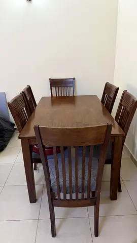 Solid Wood 6-Seater Dining Table with Chairs - Dark Brown