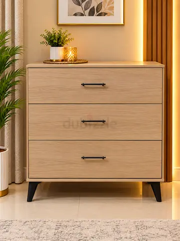 Light Oak 3-Drawer Chest / Dresser - with mirror Minimal Design