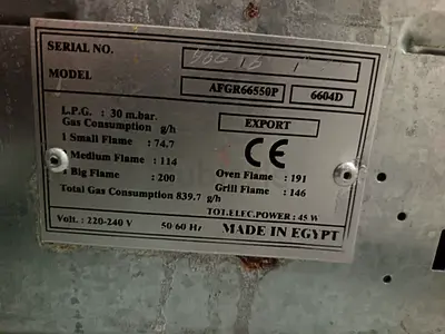 Used Gas Oven / Cooker AFGR66550P - Made in Egypt, working condition
