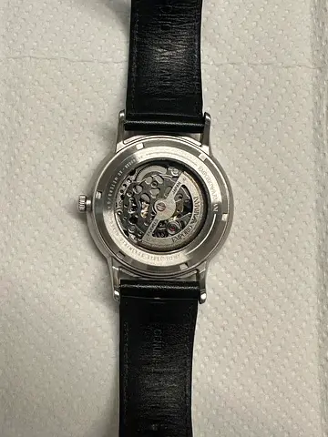 Automatic men's wristwatch with visible movement - leather strap