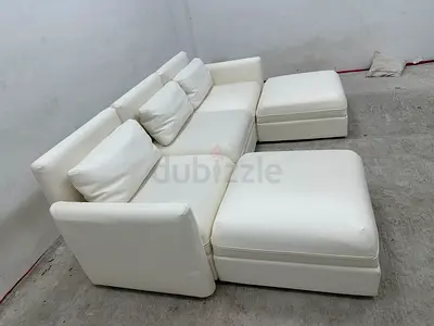 Leather modular sofa with footstool