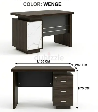 Wenge Office Desk with 3 Drawers and Marble Accent (100x60x75 cm)