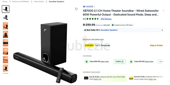 Faster XB7000 Soundbar with Subwoofer