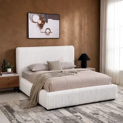 Ribbed white boucle king thick bed