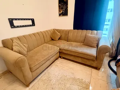 Sofa L-Shap velvet beige color
