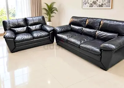 Black Leather 3-Seater and 2-Seater Sofa Set - Comfortable, Good Condition