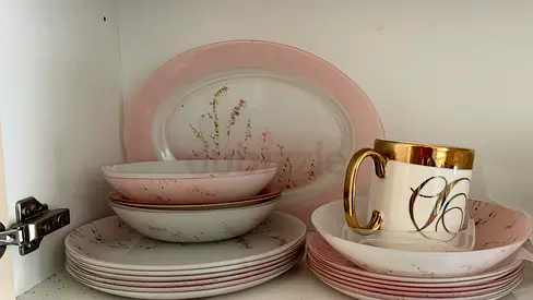 Set of Pink Floral Dinner Plates and Mugs - Good Condition
