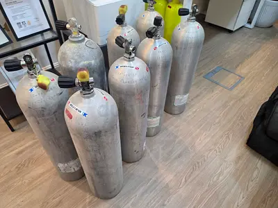 Set of 7 Used Aluminum Gas Cylinders
