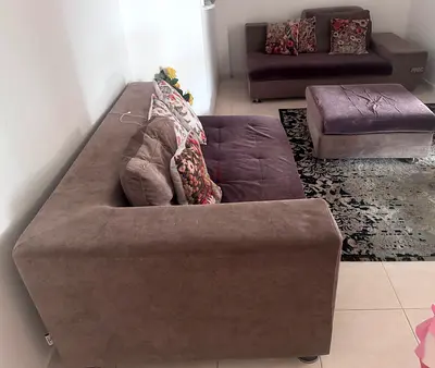 Free urgent sale : 4 seater velvet sofa set with ottoman and cushions - good condition