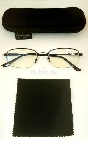 Men's rectangular prescription reading glasses + case (strength -0.75)