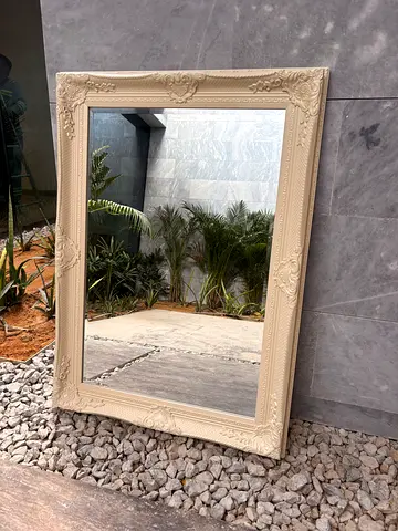 Large Ornate Decorative Wall Mirror - Cream Frame 42 by 31 inches