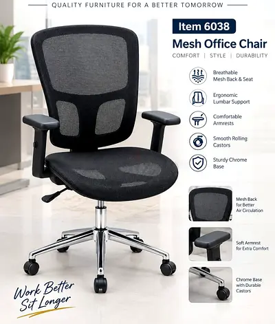 Ergonomic Mesh Office Chair with Adjustable Arms and Chrome Base