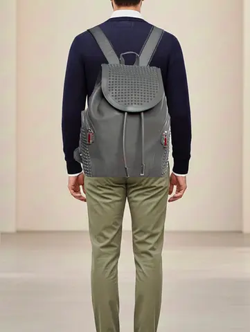 Christian Louboutin Men’s Grey Leather Studded Backpack - BRAND NEW