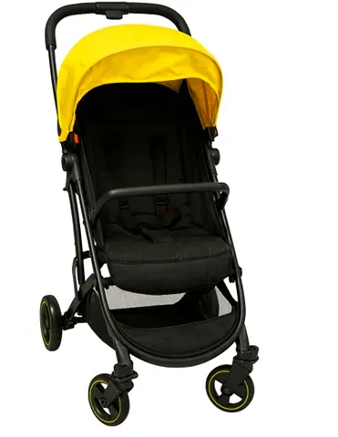 Lightweight Yellow & Black Baby Stroller - Compact, Single Seat