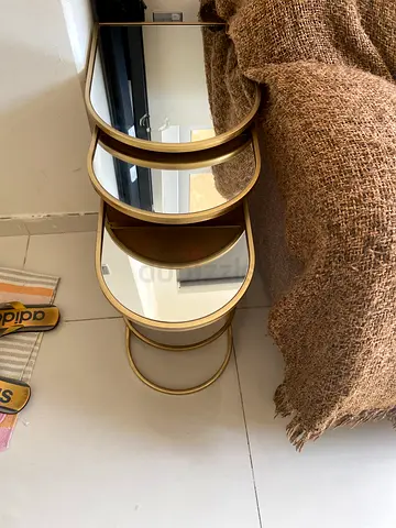Set of 3 Round Gold Nesting Side Tables with Mirrors